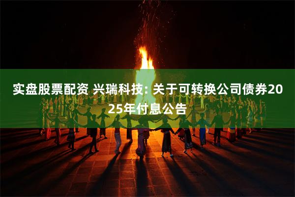 实盘股票配资 兴瑞科技: 关于可转换公司债券2025年付息公告